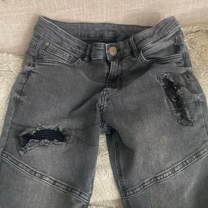 Black denim distressed jeans